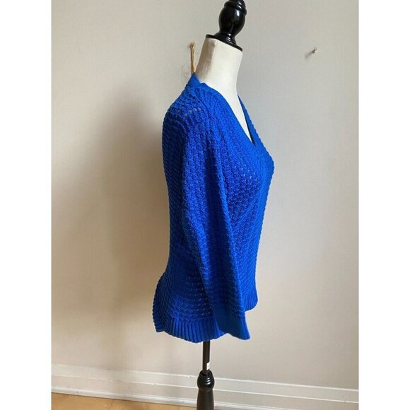 Michael Kors women vneck open knit blue sweater sz small - Picture 2 of 5